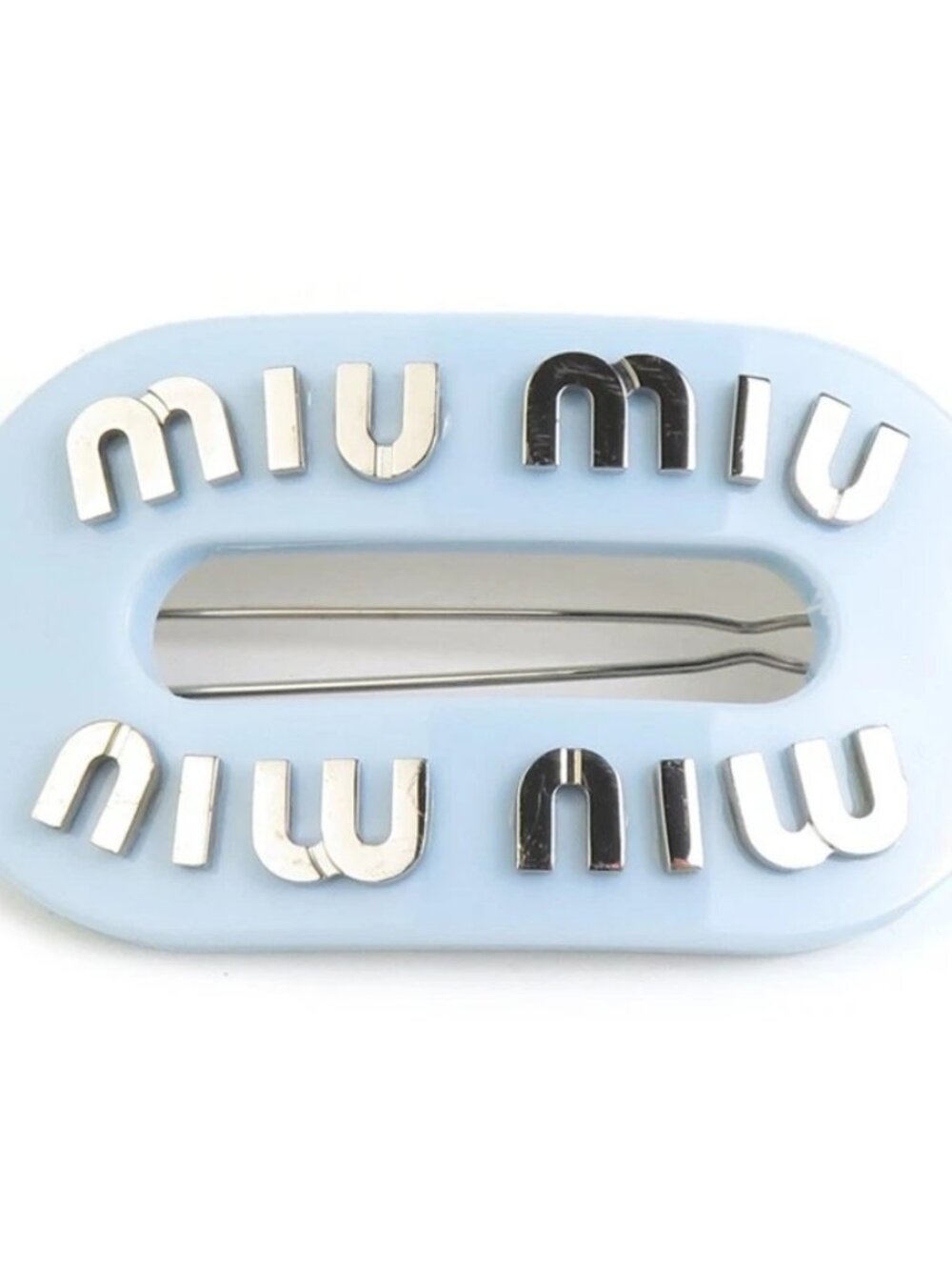 MIUMIU Barrette Hair Clip Light Blue/Silver Resin -